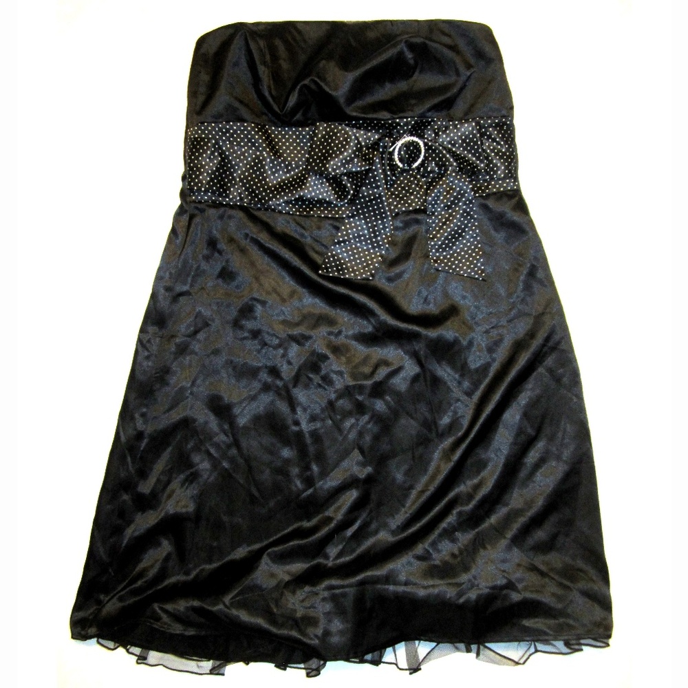 Torrid Dress 0 12 Black Satin Strapless Polka Dot Retro NWT NEW